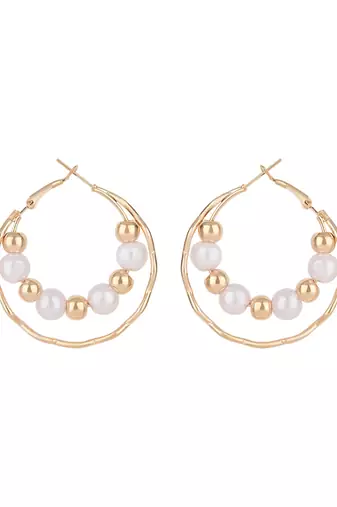 latest fashion stylish gold plated lightweight round pearl hoop earrings for women/girls 