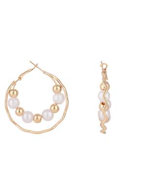 latest fashion stylish gold plated lightweight round pearl hoop earrings for women/girls  4