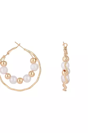 latest fashion stylish gold plated lightweight round pearl hoop earrings for women/girls 