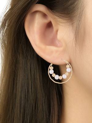 latest fashion stylish gold plated lightweight round pearl hoop earrings for women/girls  5