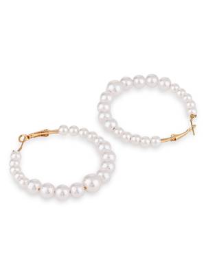 latest fashion stylish gold plated lightweight round pearl hoop earrings for women/girls  2