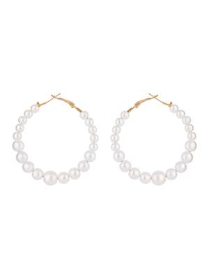 latest fashion stylish gold plated lightweight round pearl hoop earrings for women/girls  3