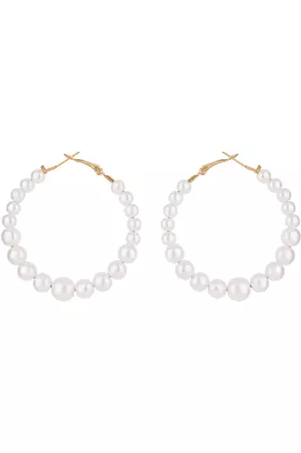 latest fashion stylish gold plated lightweight round pearl hoop earrings for women/girls 