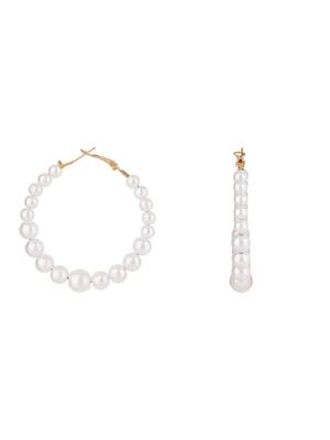 latest fashion stylish gold plated lightweight round pearl hoop earrings for women/girls  4