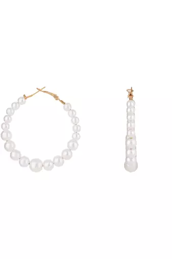 latest fashion stylish gold plated lightweight round pearl hoop earrings for women/girls 