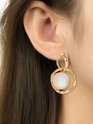 latest fashion stylish gold plated lightweight freshwater pearl drop dangle chunky studs earrings 4