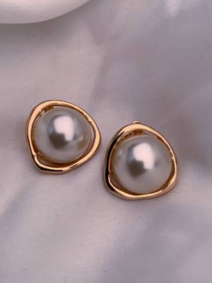 latest fashion stylish gold plated lightweight pearl drop chunky stud earrings for women/girls  1