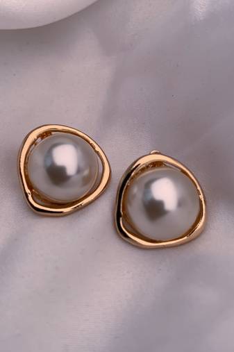 latest fashion stylish gold plated lightweight pearl drop chunky stud earrings for women/girls 