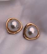 latest fashion stylish gold plated lightweight pearl drop chunky stud earrings for women/girls 