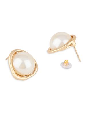 latest fashion stylish gold plated lightweight pearl drop chunky stud earrings for women/girls  4