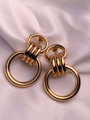 latest fashion stylish gold plated simple geometric chunky dangle earrings for women/girls  1