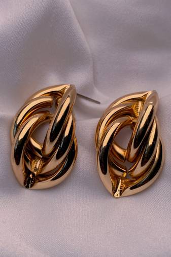 latest fashion trendy stylish gold plated geometric twisted chunky dangle earrings 