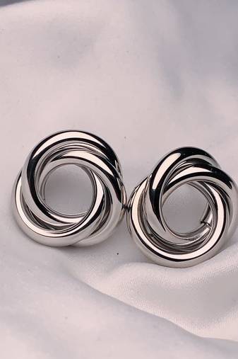 latest fashion trendy stylish silver plated geometric twisted chunky stud earrings for women and girls 