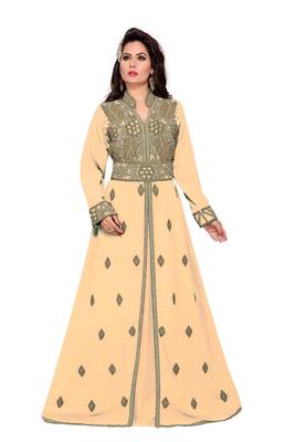 Begie color Handmade Moroccan Kaftan with hijjab 1