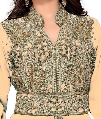 Begie color Handmade Moroccan Kaftan with hijjab 2