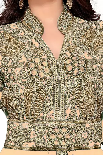 Begie color Handmade Moroccan Kaftan with hijjab