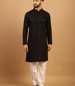 Black chikankari embroidery cotton kurta embellish work with aligarh pajama