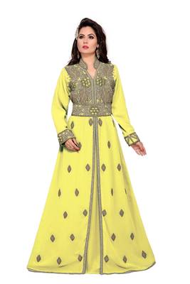 Yellow color Handmade Moroccan Kaftan with hijjab 1