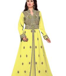 Yellow color Handmade Moroccan Kaftan with hijjab