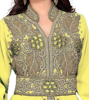 Yellow color Handmade Moroccan Kaftan with hijjab 2