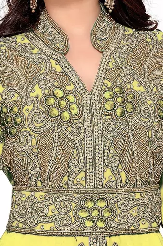 Yellow color Handmade Moroccan Kaftan with hijjab
