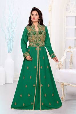 Dark-Green color Handmade Moroccan Kaftan with hijjab 1