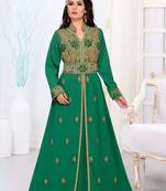 Dark-Green color luxurious Handmade Moroccan Kaftan with hijjab