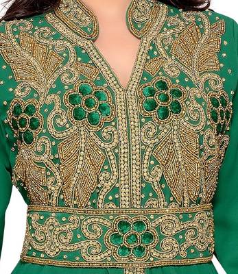 Dark-Green color Handmade Moroccan Kaftan with hijjab 2