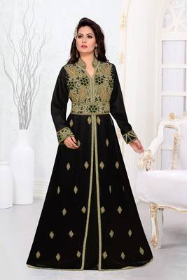 Black color Handmade Moroccan Kaftan with hijjab 1