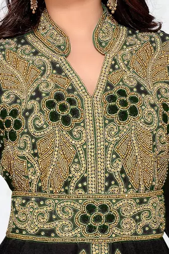 Black color Handmade Moroccan Kaftan with hijjab