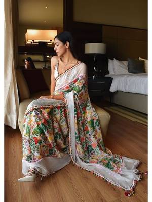 Multi Colour Printed Saree With Blouse  6