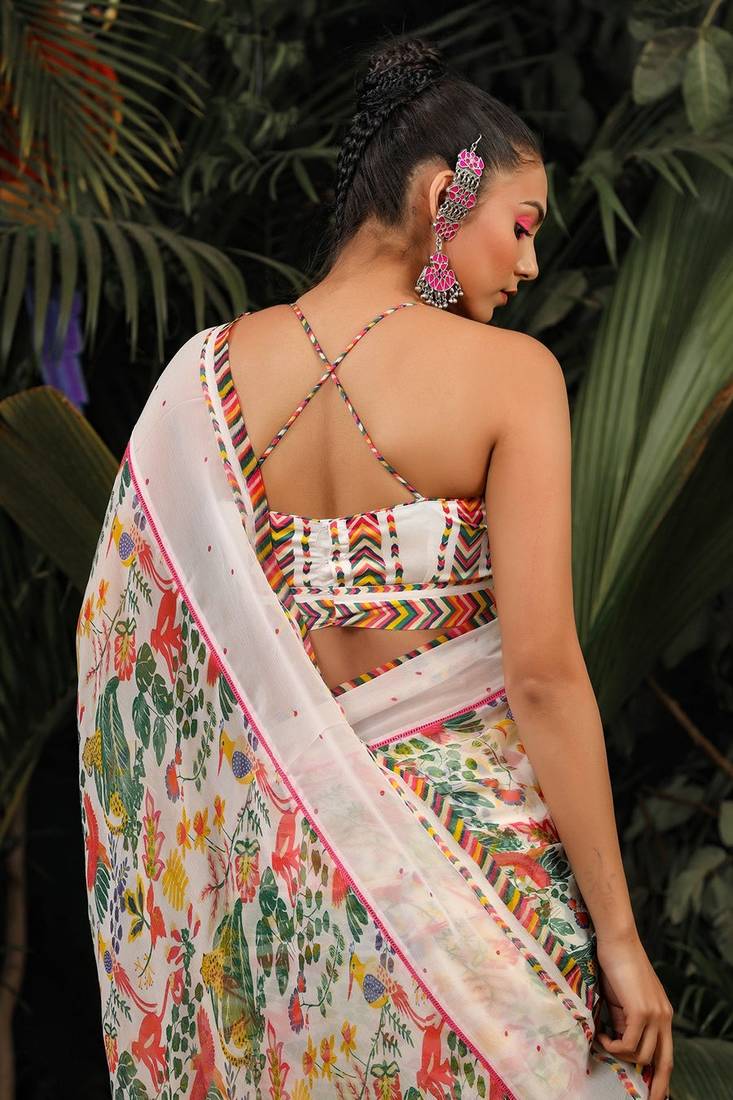 Multi Colour Printed Saree With Blouse 