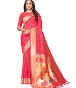 Dark pink color soft  paithani  silk saree with silk weawing blouse piece