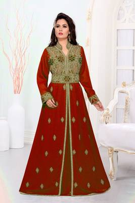 Maroon color Handmade Moroccan Kaftan with hijjab 1