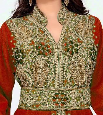 Maroon color Handmade Moroccan Kaftan with hijjab 2