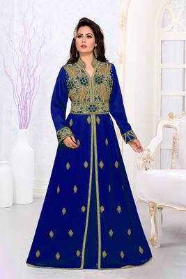 Navy-Blue color Handmade Moroccan Kaftan with hijjab 1