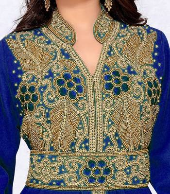 Navy-Blue color Handmade Moroccan Kaftan with hijjab 2