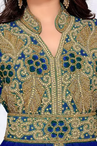 Navy-Blue color Handmade Moroccan Kaftan with hijjab