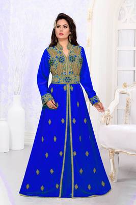 Royal-Blue color Handmade Moroccan Kaftan with hijjab 1