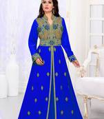 Royal-Blue color luxurious Handmade Moroccan Kaftan with hijjab