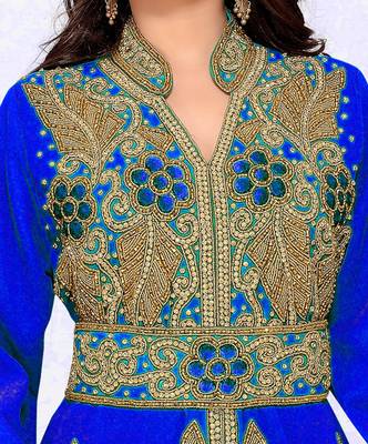 Royal-Blue color Handmade Moroccan Kaftan with hijjab 2