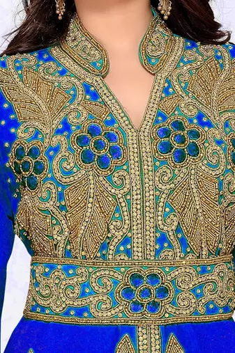 Royal-Blue color Handmade Moroccan Kaftan with hijjab