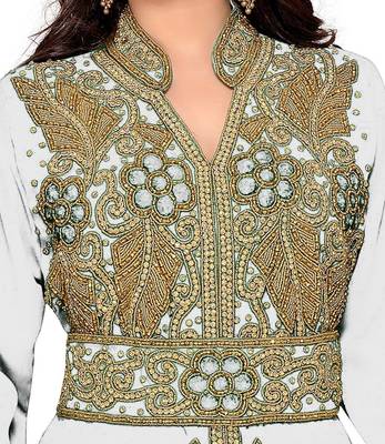 Off-White color Handmade Moroccan Kaftan  with hijjab 2