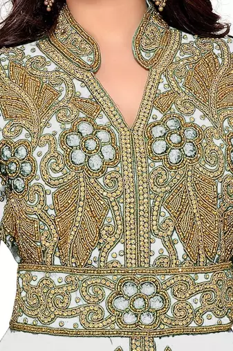 Off-White color Handmade Moroccan Kaftan  with hijjab