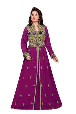 Wine color Handmade Moroccan Kaftan with hijjab 1