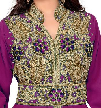 Wine color Handmade Moroccan Kaftan with hijjab 2