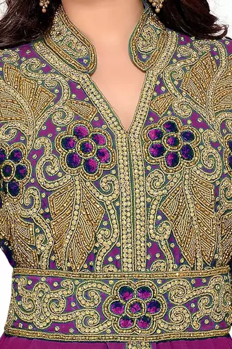 Wine color Handmade Moroccan Kaftan with hijjab