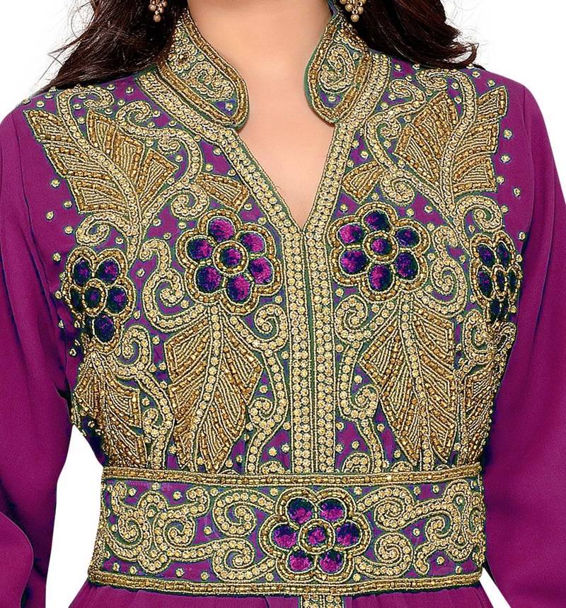 Wine color luxurious Handmade Moroccan Kaftan with hijjab