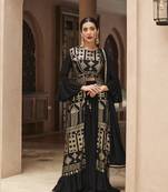 Black sequence embroidered faux georgette jacket style pakistani eid ramzan palazzo suit with dupatta semi stitched