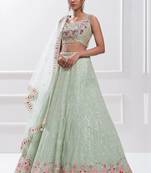 Pista Green Georgette Embroidered Lehenga Choli With Dupatta 